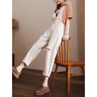 轩兹破洞牛仔裤女宽松哈伦裤高腰背带裤2019新款韩版显瘦九分裤