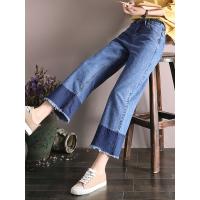 轩兹阔腿牛仔裤女高腰宽松九分显瘦2019春季夏新款chic撞色直筒裤