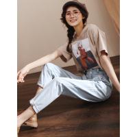 轩兹高腰牛仔裤女宽松毛边哈伦裤显瘦老爹裤韩版新款九分萝卜裤