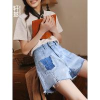 轩兹牛仔短裤女宽松2019夏季新款韩版毛边百搭a字热裤撞色阔腿裤