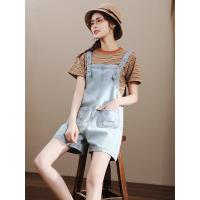 轩兹牛仔短裤女宽松2019夏季新款高腰背带直筒裤学生百搭连体裤潮