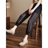 轩兹休闲裤女2019夏雪纺高腰薄款时尚显瘦宽松萝卜裤九分哈伦裤潮