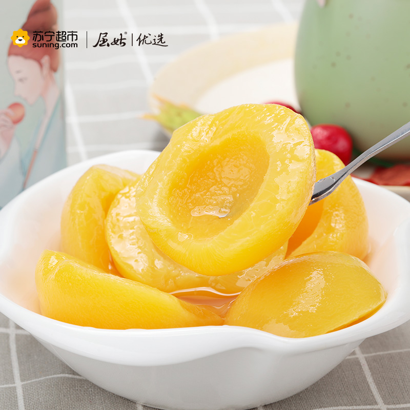 屈姑新品糖水黄桃罐头425g/罐 水果罐头