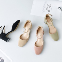 格瑞迪欧 2018夏季新款方头包头凉鞋女中跟粗跟罗马鞋浅色小清新公主学生鞋M3-255