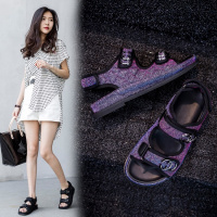 格瑞迪欧 2018年夏季新款真皮凉鞋子套脚露趾水钻松糕底chic网红复古女士鞋8913