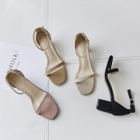 格瑞迪欧 2018新款夏季高跟凉鞋女鞋子粗跟一字扣露趾包跟韩版简约罗马百搭M3-571