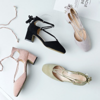 格瑞迪欧 2018欧美夏季新款粗跟一字带扣女鞋高跟性感露趾简约百搭女式凉鞋M3-253