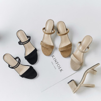 格瑞迪欧 仙女凉鞋女夏学生2018新款简约两穿露趾粗跟罗马鞋女中跟约会女鞋M3-512