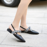 格瑞迪欧 凉鞋女夏2018新款平底鞋蝴蝶结尖头鞋包头真皮粗跟百搭复古仙女鞋DX957