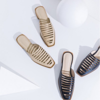 格瑞迪欧包头半拖鞋女新款方头平底镂空女拖鞋韩版舒适女凉拖鞋外穿懒人鞋1850