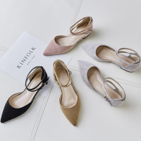 格瑞迪欧 尖头单鞋女低跟浅口2018夏季新款百搭牛筋底罗马凉鞋chic交叉绑带M3-352