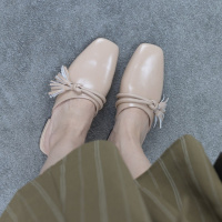 格瑞迪欧 流苏拖鞋女夏平底半包头穆勒鞋外穿方头时尚懒人复古真皮2018百搭1838