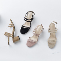 格瑞迪欧 真皮2018夏季新款高跟粗跟露趾一字扣带搭扣凉鞋女夏女鞋M3-510