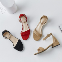 格瑞迪欧 粗跟凉鞋女韩版2018夏季百搭中跟温柔鞋仙女一字带罗马鞋沙滩鞋女M3-591