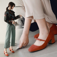 格瑞迪欧 2018夏季新款简约粗跟凉拖鞋女室外韩版潮复古方头中跟包头女M3-53