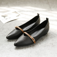 格瑞迪欧 尖头平底鞋女2018新款百搭韩版真皮舒适乖乖鞋皮带扣秋季平跟单鞋DX223