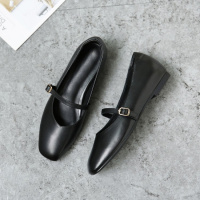 格瑞迪欧 平底单鞋女2018秋季新款韩版百搭真皮方头舒适学生春夏透气浅口鞋DX253