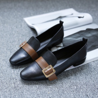 格瑞迪欧 黑白小皮鞋真皮中跟新款新款漆皮女鞋春平头方跟纯皮单鞋女夏粗跟DX205