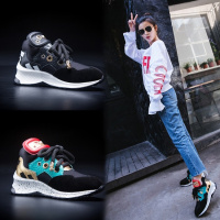 格瑞迪欧 真皮休闲鞋女中跟单鞋英伦松糕底鞋2018新款潮女撞色牛皮单鞋大码8712