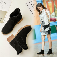 格瑞迪欧 2018真皮粗跟中跟短靴女靴单靴韩版少女靴马丁靴棕色及踝靴M1-18