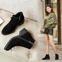 格瑞迪欧 真皮马丁靴女英伦风百搭磨砂学生圆头裸靴子中跟粗跟短靴女鞋M1-34