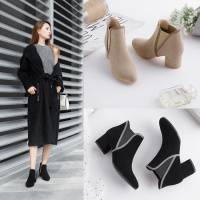 格瑞迪欧 2018短靴女新款时尚高跟磨砂女靴黑色粗跟百搭短筒马丁女靴DX293