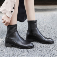 格瑞迪欧 真皮2018秋冬新款弹力短靴女韩版粗跟中跟瘦瘦靴马丁靴子袜靴女823