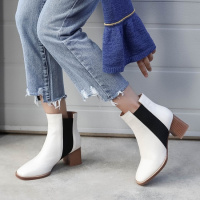 格瑞迪欧 欧美冬季靴子耐磨牛筋底切尔西靴松紧带中年头层牛皮方头女短839