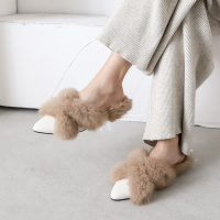 格瑞迪欧 毛茸茸2018秋冬新款兔毛包头外穿半拖鞋女时尚百搭尖头毛毛鞋子潮857