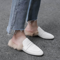 格瑞迪欧 毛毛鞋女冬外穿2018新款女鞋子真皮无后跟懒人鞋女单鞋方头低跟鞋877