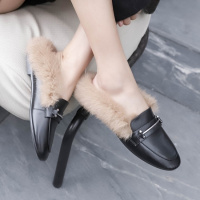 格瑞迪欧 真皮包头半拖鞋女潮2018新款毛毛拖懒人兔毛拖鞋外穿鞋冬穆勒鞋K7013-1
