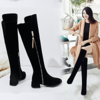 格瑞迪欧 过膝靴不掉筒2018秋冬季新款粗跟马靴加绒长筒靴子女鞋冬鞋中长款N2322
