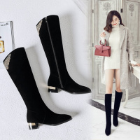 格瑞迪欧 长靴女2018新款秋冬季加绒保暖高筒靴韩版百搭中跟粗跟女靴及膝靴N2301