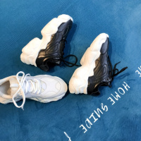 格瑞迪欧 白色圆头系带厚底松糕跟老爹鞋春季欧美风休闲真皮单鞋女930