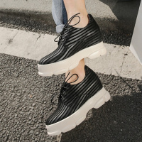 格瑞迪欧 欧洲站老爹鞋女银色2019新款漆皮松糕鞋厚底休闲真皮内增高小白鞋B1