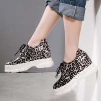 格瑞迪欧 春季新款圆头厚底内增高系带单鞋 真皮时尚豹纹高跟女鞋B5