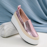 格瑞迪欧 欧洲站女鞋2019春季新款真皮一脚蹬厚底松糕鞋韩版休闲平底乐福鞋2019-2