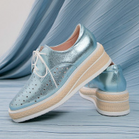 格瑞迪欧 2019年春夏季低帮女鞋运动休闲鞋系带网状羊皮松糕底透气休闲鞋A1-8