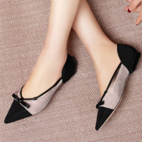 格瑞迪欧 2019新款真皮拼色平跟平底浅口单鞋女尖头蝴蝶结仙女鞋百搭女鞋子D7