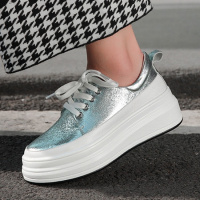 格瑞迪欧 厚底平底女鞋2019春季新款真皮系带潮流亮面松糕鞋显瘦增高女单鞋B15