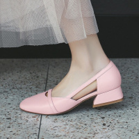 格瑞迪欧 全皮方头粗跟单鞋女春2019新款真皮方跟鞋子平头低跟皮鞋玛丽珍鞋671