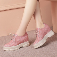 格瑞迪欧 2019春季全真皮羊皮女鞋韩版甜美粉色厚底松糕鞋内增高大码单鞋B8