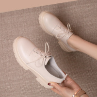 格瑞迪欧 低跟单鞋女2019年春季新款真皮平底鞋系带厚底松糕跟牛皮百搭女鞋A12