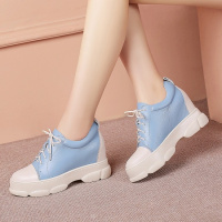 格瑞迪欧 里外全皮内增高坡跟单鞋女2019春季新款防水台厚底真皮女鞋休闲鞋B6