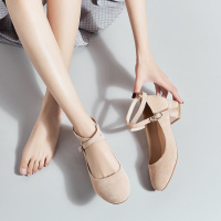 格瑞迪欧 2019春季新款舒适粗跟单鞋女韩版百搭绒面浅口圆头交叉扣带中跟鞋19-6