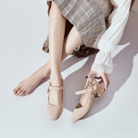 格瑞迪欧 2019春季新款蝴蝶结单鞋女韩版百搭浅口圆头粗跟鞋魔术贴低跟女鞋19-8