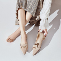 格瑞迪欧 大码粗跟单鞋女2019春夏新款休闲鞋女尖头绒面浅口小码女19-55