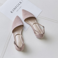 格瑞迪欧 一字带高跟鞋女中跟少女夏季粗跟百搭2019新款仙女风单鞋包头凉鞋3-351