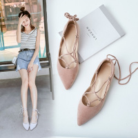 格瑞迪欧 单鞋女尖头平底2019新款百搭浅口仙女交叉绑带学生低跟真皮罗马鞋3-353