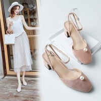 格瑞迪欧 包头粗跟女凉鞋2019夏季新款牛筋底一字式扣带罗马风格大小码3-252